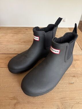 Hunter Matte Black Chelsea Ankle Rain Boots - Sherpa Lined